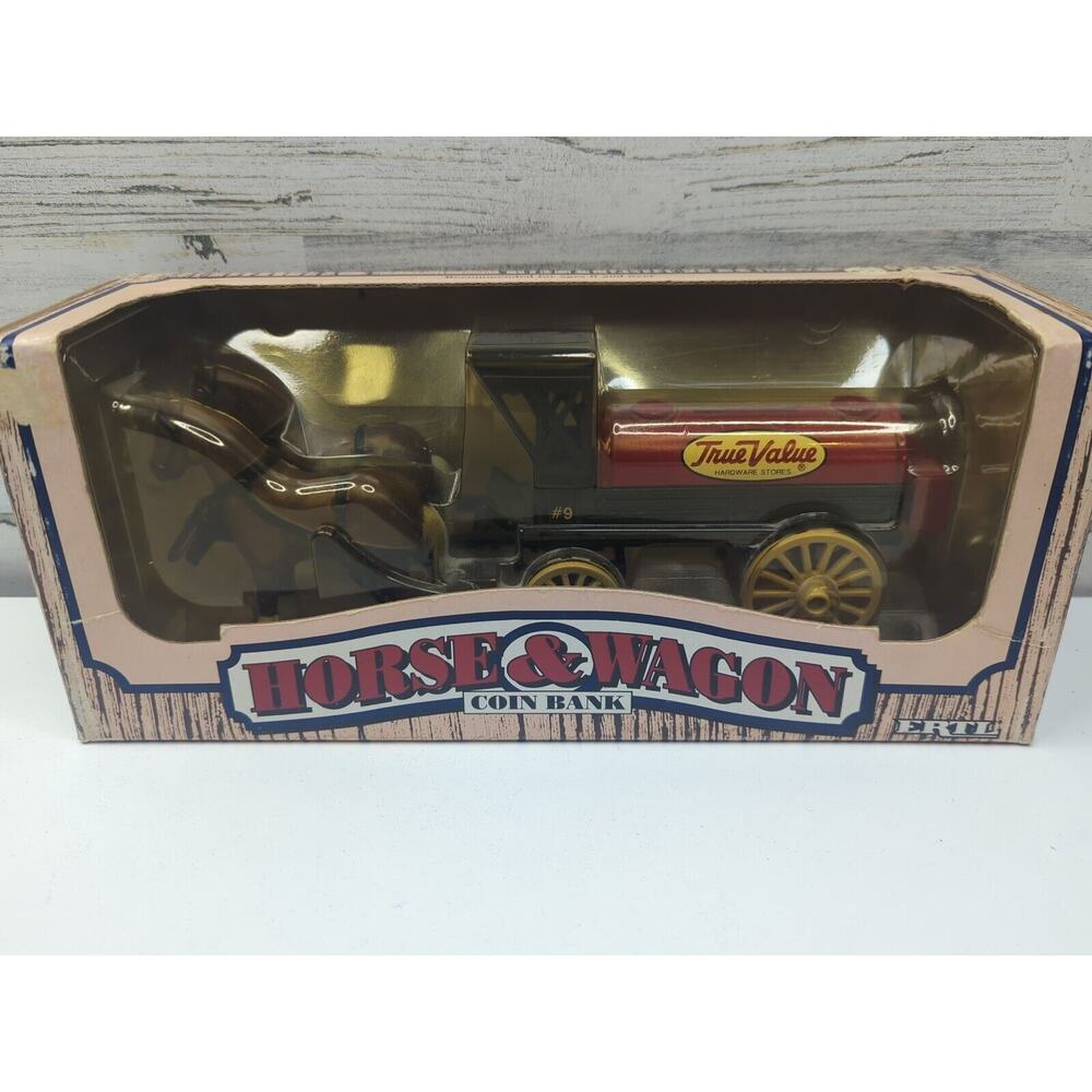 True Value‎ Hardware Horse Drawn Wagon ERTL #7624 1990 Diecast Locking Coin Bank